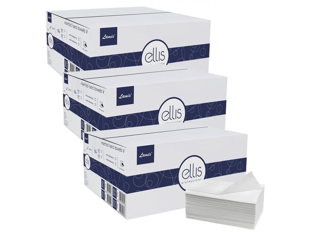 sarcia.eu ELLIS Professional Celulózový, dvojvrstvový skladaný uterák, biely papierový uterák 9000 kusy